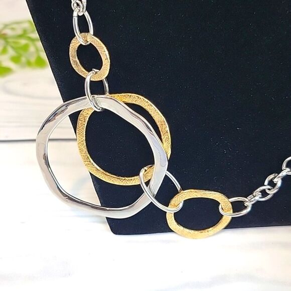 Gold and Silver Circle Necklace and Bracelet Set By Premier Designs - Picture 3 of 7